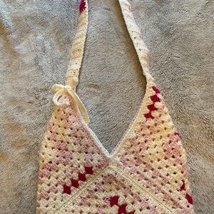 Handmade Crochet Bag - Cream and Pink